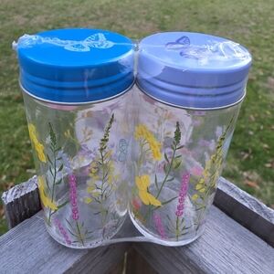 Floral Glass Jars with Blue Lids Dolly Parton Small Storage Jars Spice Shakers